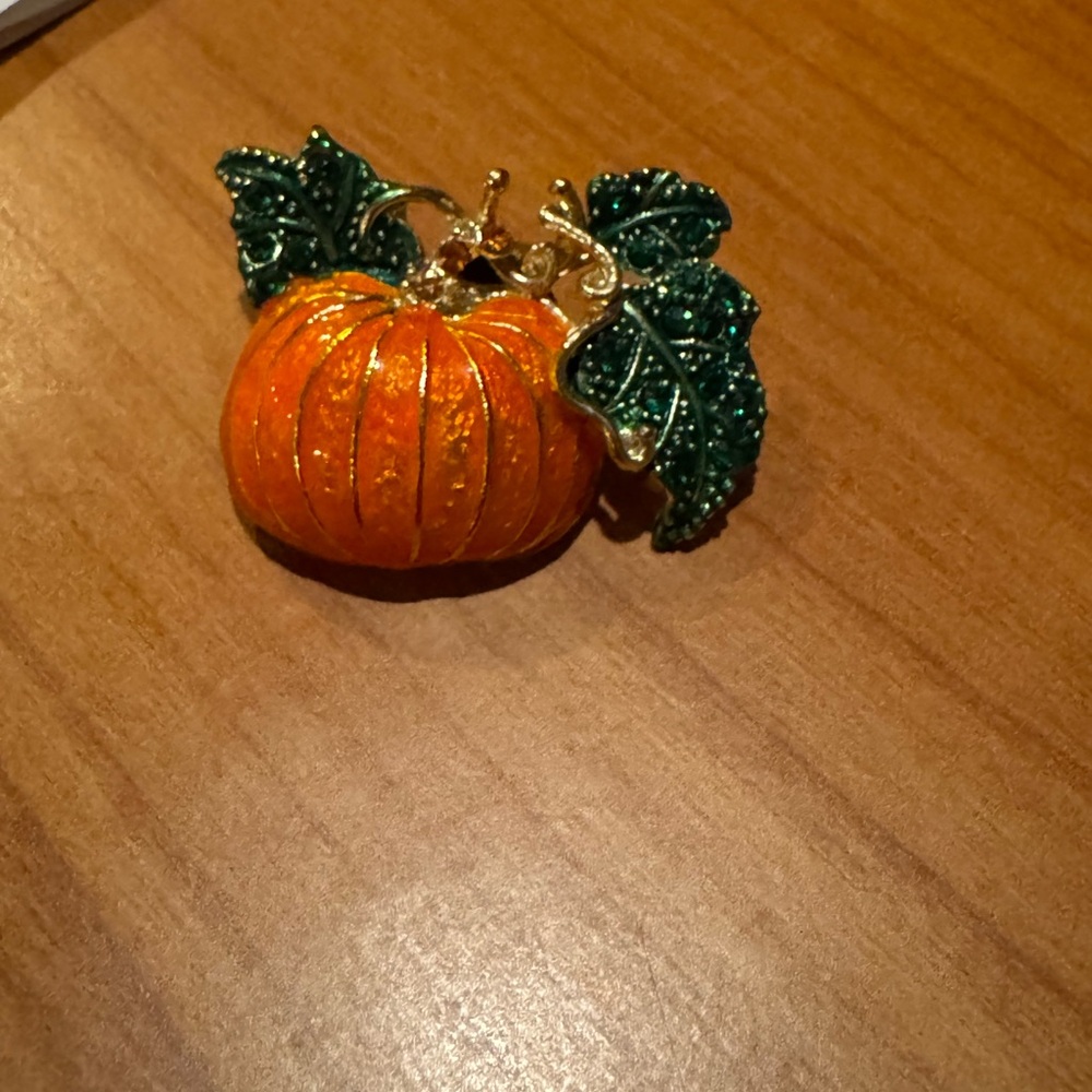 Orange Pumpkin with Green Leaves pin